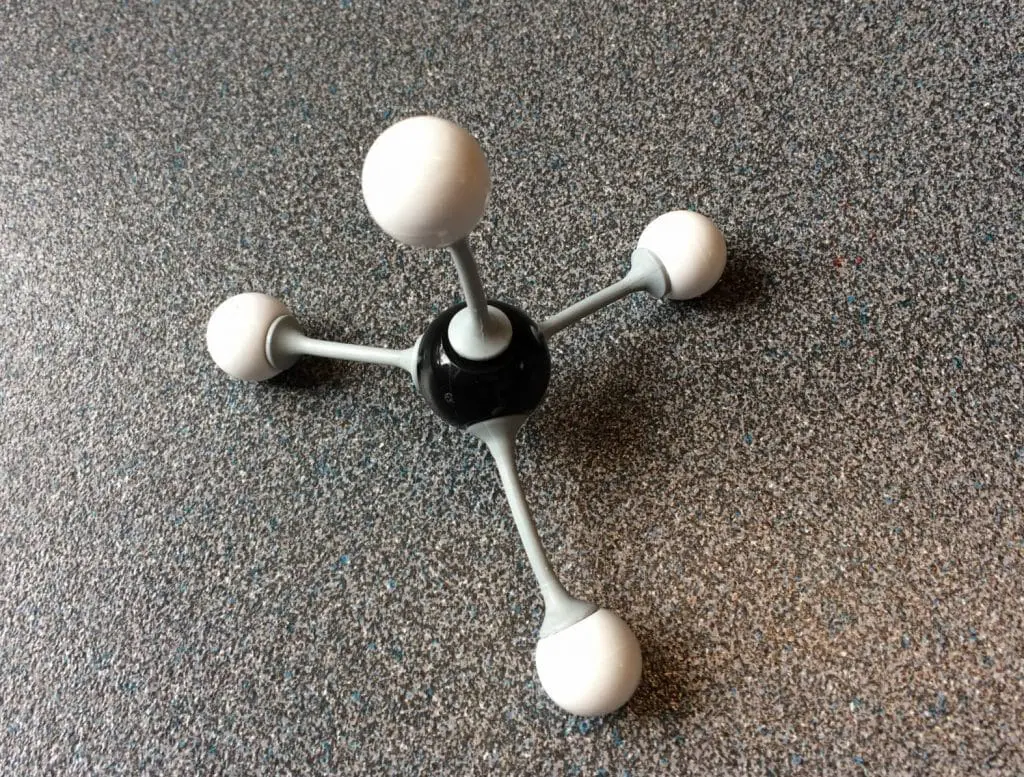 Fig. 6 Molekylemodel af metanmolekyle. Metan-molekyle. Solrød biogas
